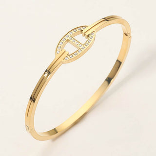 Stainless Steel CZ G Link Bangle Bracelet