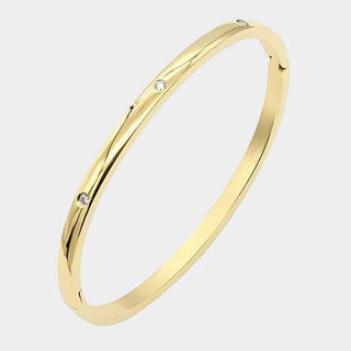 Stainless Steel CZ Station THIN Bangle Bracelet