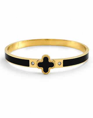 Stainless Steel Enamel Clover Bracelet - Black