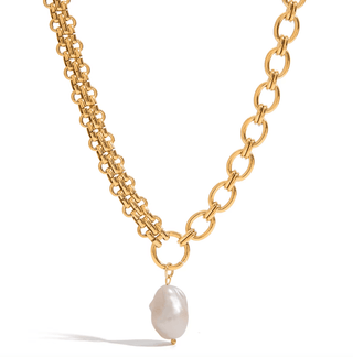 Stainless Steel Pearl Pendant Link Necklace