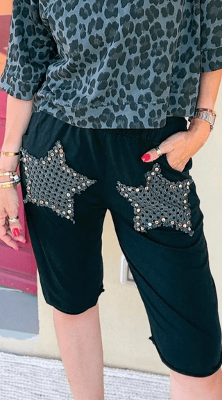 Star Gazer Italian Jogger Shorts - Black
