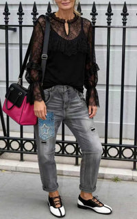 Star Sparkle Patch Dark Grey Denim Pant