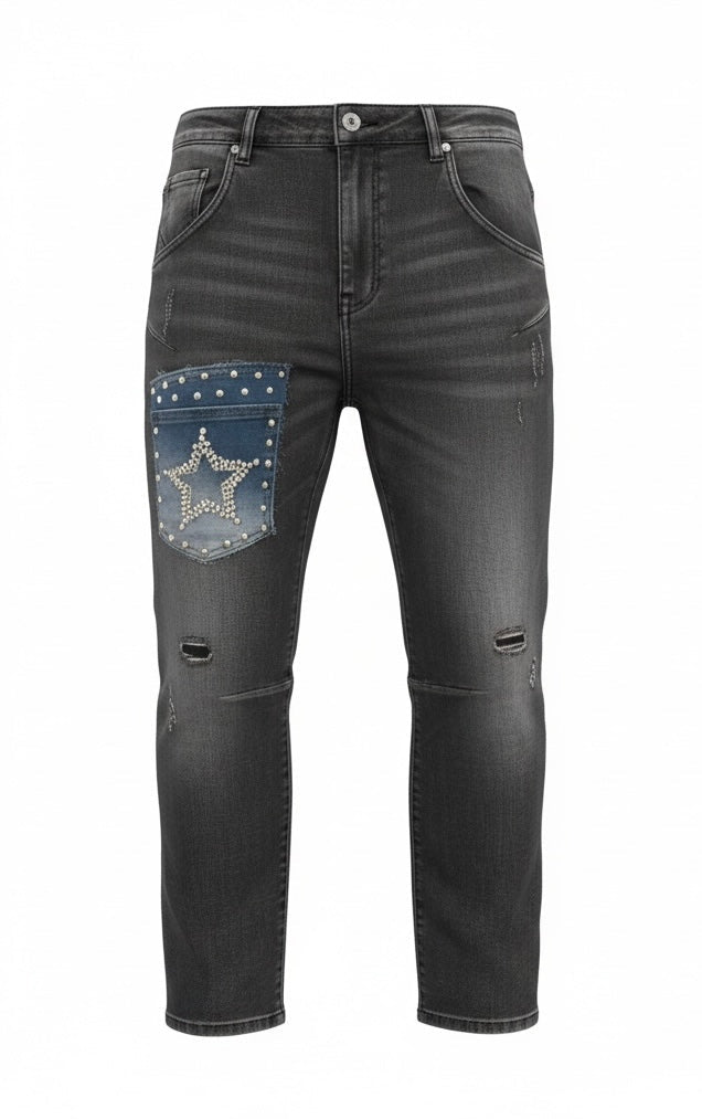 Star Sparkle Patch Dark Grey Denim Pant
