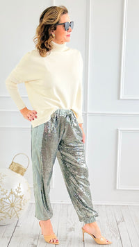 Stardust Sequin Pants - Sage-100 Pants-Rousseau-Coastal Bloom Boutique, find the trendiest versions of the popular styles and looks Located in Indialantic, FL