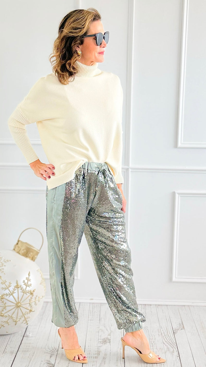 Stardust Sequin Pants - Sage-100 Pants-Rousseau-Coastal Bloom Boutique, find the trendiest versions of the popular styles and looks Located in Indialantic, FL