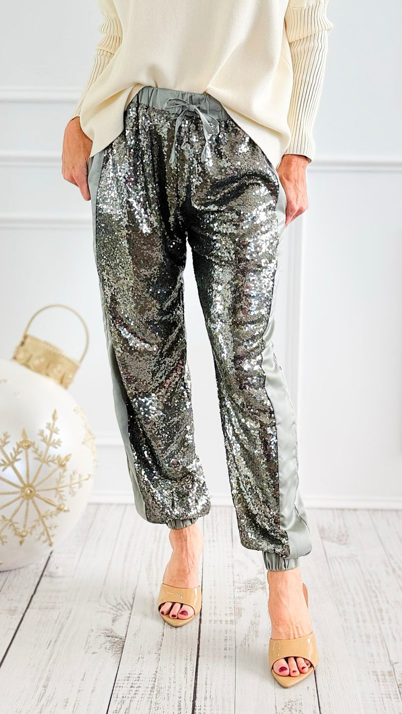 Stardust Sequin Pants - Sage-100 Pants-Rousseau-Coastal Bloom Boutique, find the trendiest versions of the popular styles and looks Located in Indialantic, FL