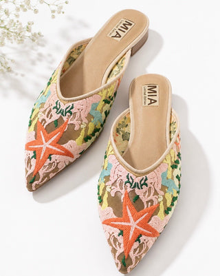 Starfish Embroidered Pointed Toe Mules