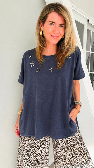 Starlet Sparkle Italian Tee- Washed Navy