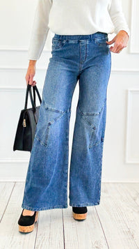 Starlight Freedom Wide Leg Knit Jean-170 Bottoms-SAIGE LLC-Coastal Bloom Boutique, find the trendiest versions of the popular styles and looks Located in Indialantic, FL