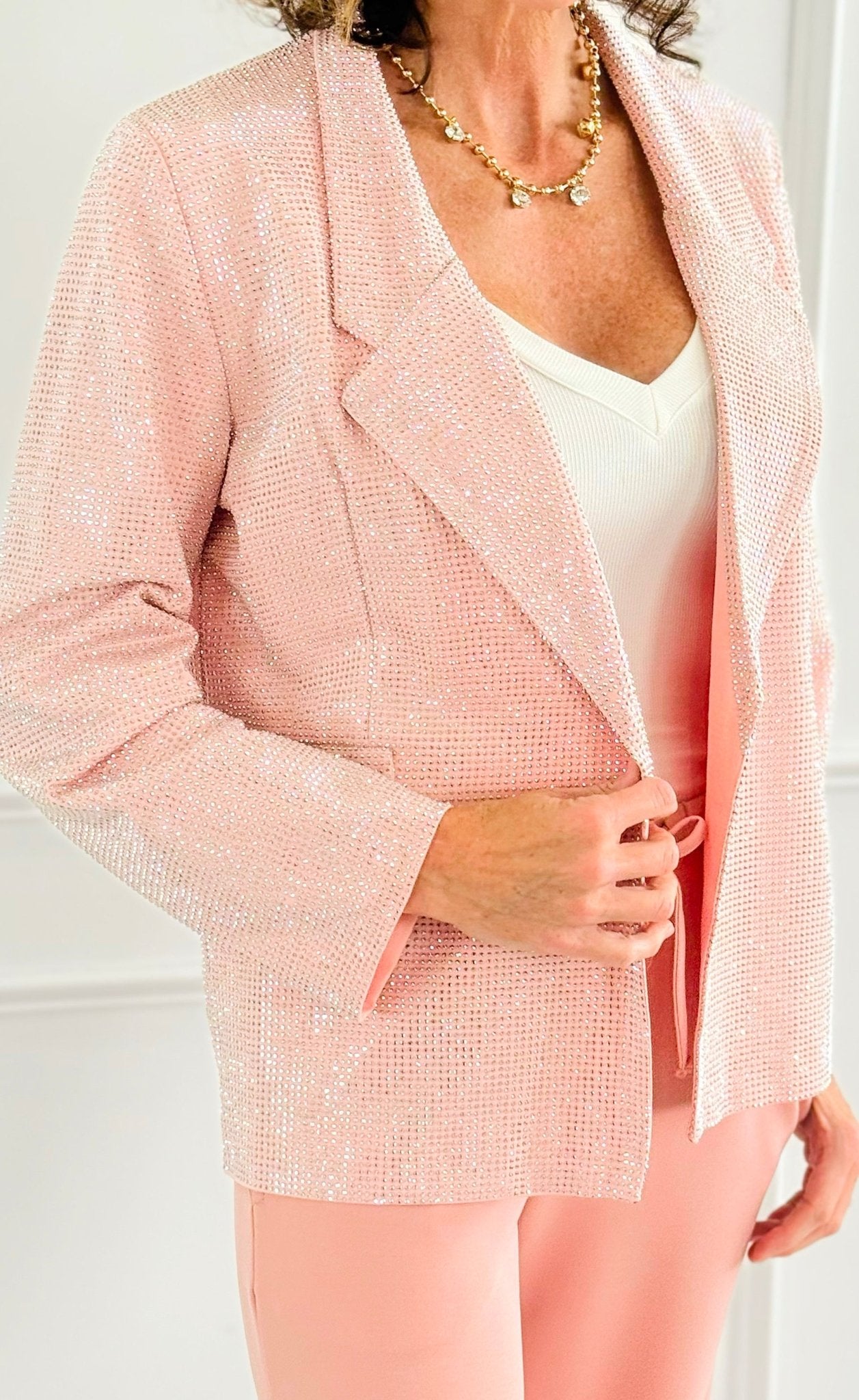 Starlit Open Front Blazer - Pink-160 Jackets-7Mango7-Coastal Bloom Boutique, find the trendiest versions of the popular styles and looks Located in Indialantic, FL
