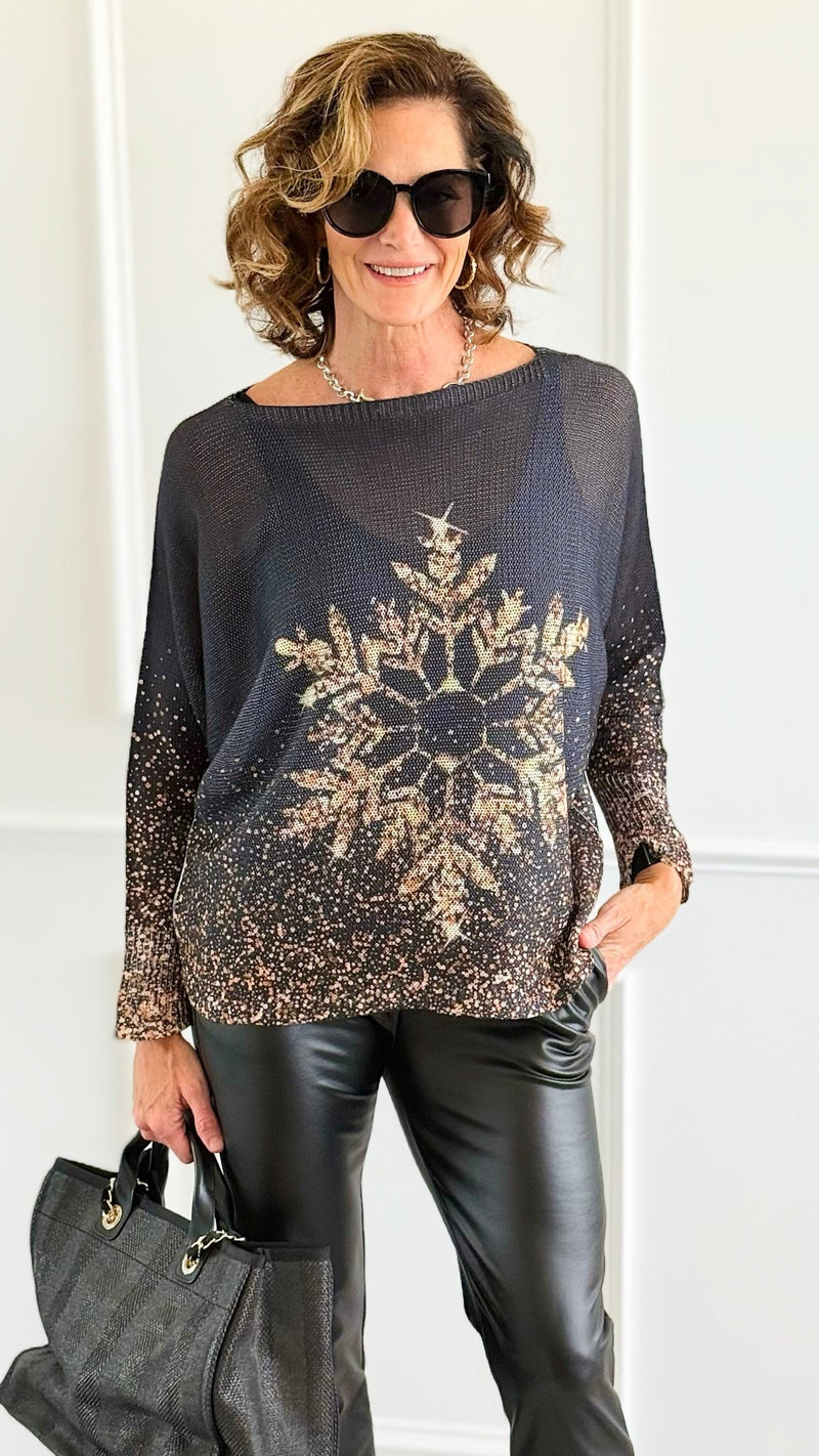 Starlit Snowflake Italian St Tropez Sweater-140 Sweaters-Italianissimo-Coastal Bloom Boutique, find the trendiest versions of the popular styles and looks Located in Indialantic, FL