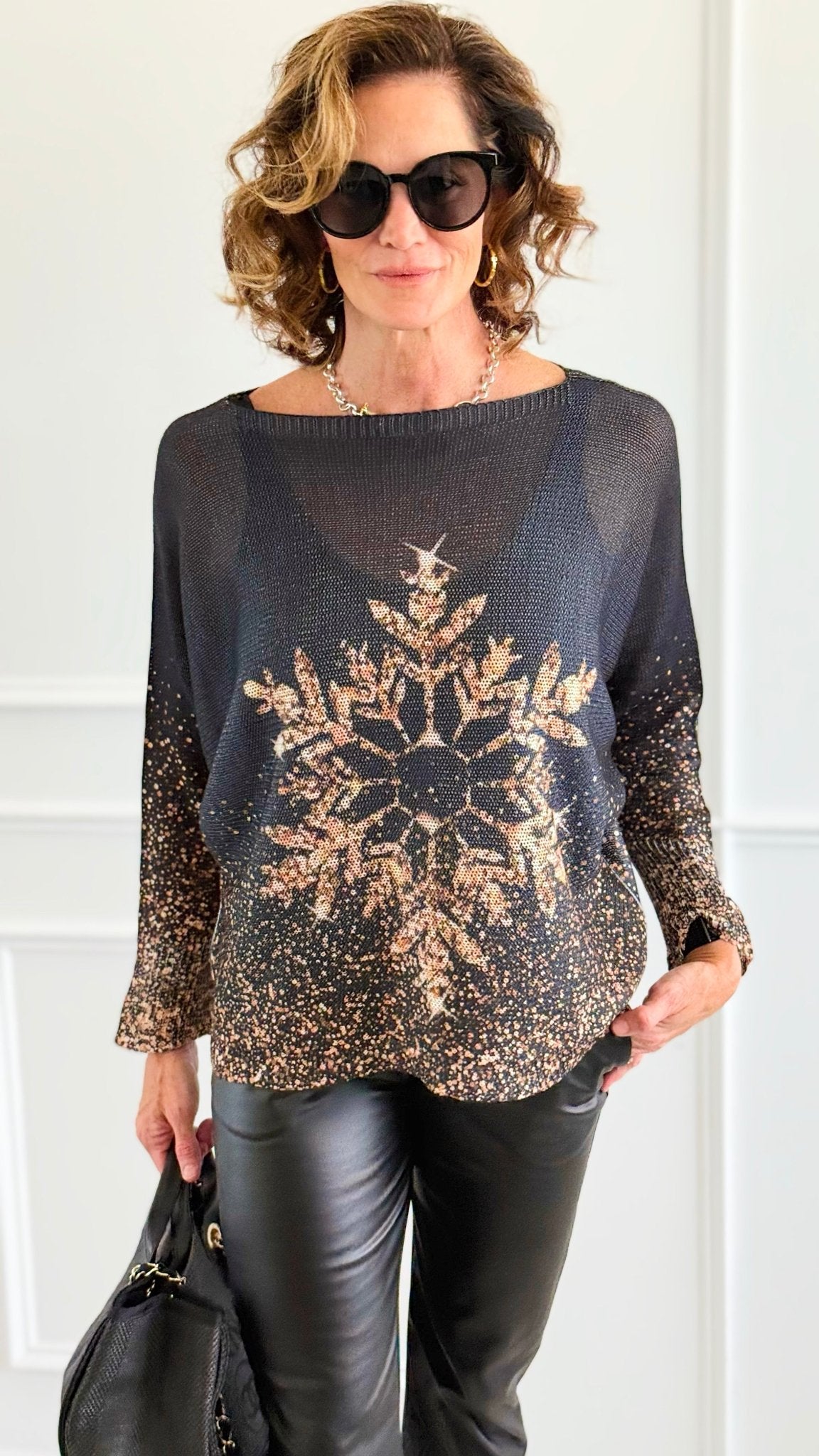 Starlit Snowflake Italian St Tropez Sweater-140 Sweaters-Italianissimo-Coastal Bloom Boutique, find the trendiest versions of the popular styles and looks Located in Indialantic, FL