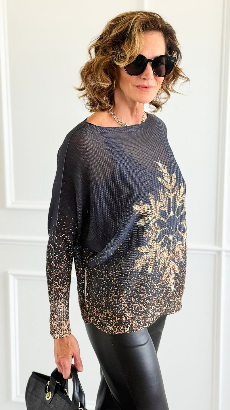 Starlit Snowflake Italian St Tropez Sweater-140 Sweaters-Italianissimo-Coastal Bloom Boutique, find the trendiest versions of the popular styles and looks Located in Indialantic, FL