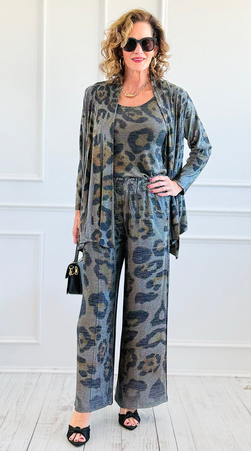 Starry Nights Printed Metallic Wide Leg Pant - Leo-170 Bottoms-Origami Fashion Inc-Coastal Bloom Boutique, find the trendiest versions of the popular styles and looks Located in Indialantic, FL