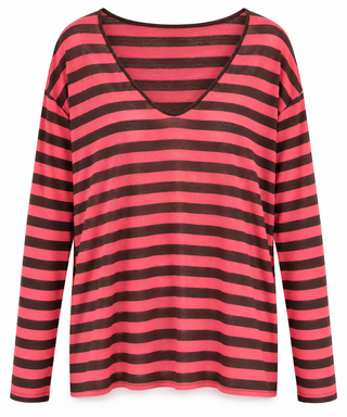 Statement Stripe Everyday Italian Top- Coral
