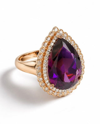 Sterling Silver Chunky Pear Halo Ring - Deep Amethyst
