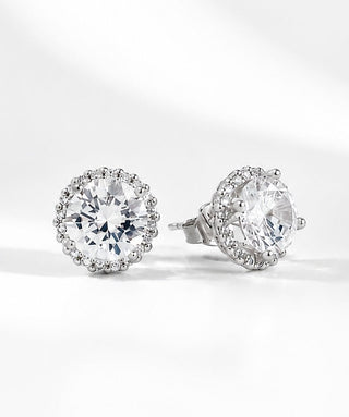 Sterling Silver Stone CZ Halo Stud Earring