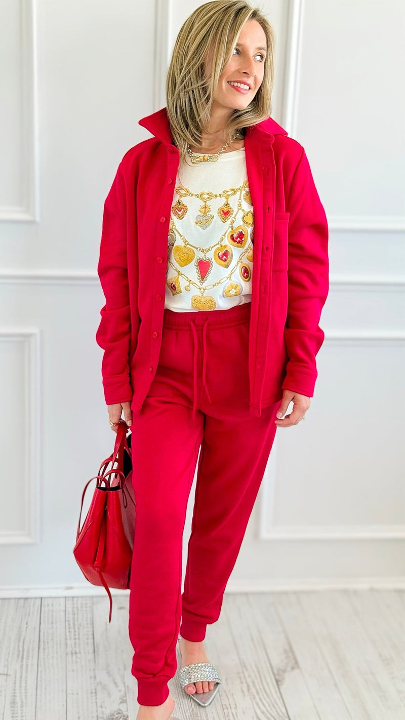 Street Luxe Relaxed Jogger Pants - Red-180 Joggers-Rosio Clothing-Coastal Bloom Boutique, find the trendiest versions of the popular styles and looks Located in Indialantic, FL