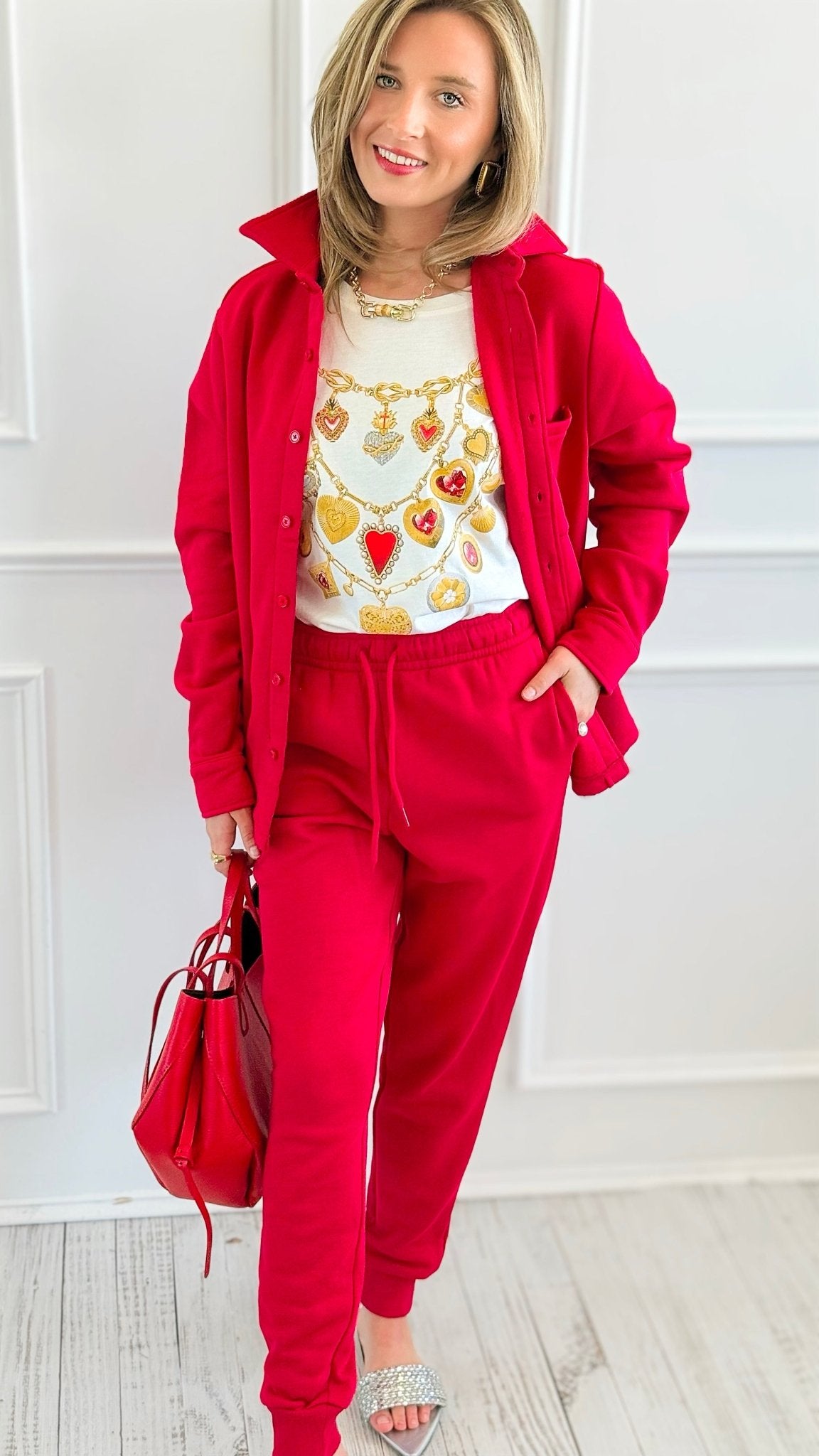 Street Luxe Relaxed Jogger Pants - Red-180 Joggers-Rosio Clothing-Coastal Bloom Boutique, find the trendiest versions of the popular styles and looks Located in Indialantic, FL