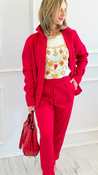 Street Luxe Relaxed Jogger Pants - Red-180 Joggers-Rosio Clothing-Coastal Bloom Boutique, find the trendiest versions of the popular styles and looks Located in Indialantic, FL