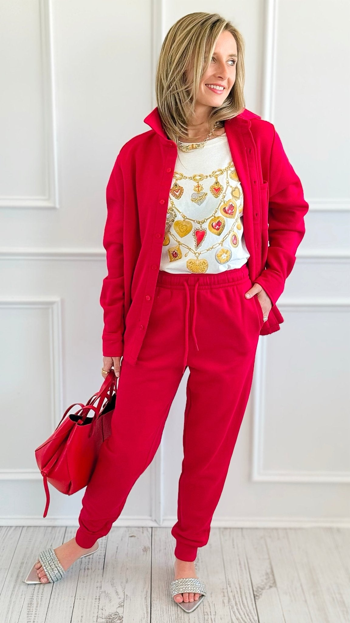 Street Luxe Relaxed Jogger Pants - Red-180 Joggers-Rosio Clothing-Coastal Bloom Boutique, find the trendiest versions of the popular styles and looks Located in Indialantic, FL