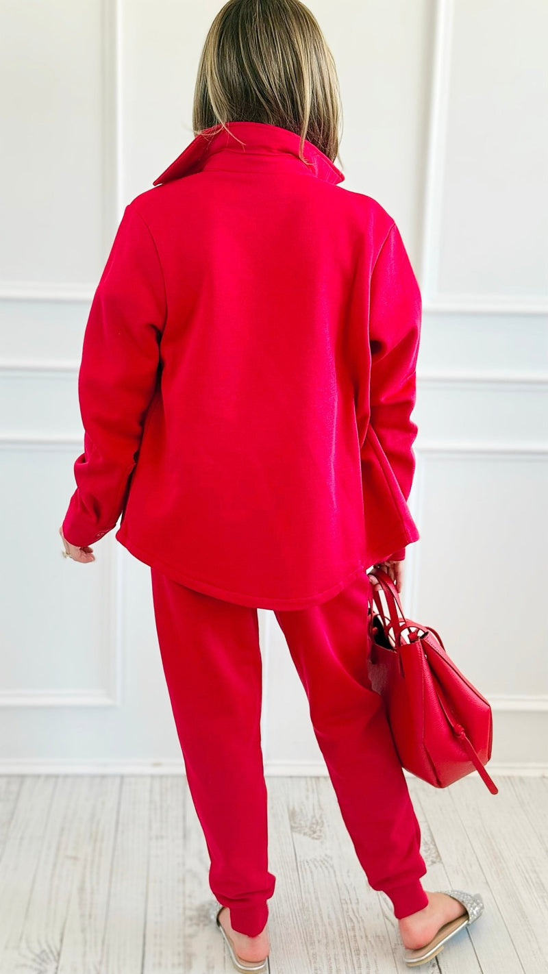 Street Luxe Relaxed Jogger Pants - Red-180 Joggers-Rosio Clothing-Coastal Bloom Boutique, find the trendiest versions of the popular styles and looks Located in Indialantic, FL