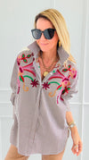 Striped Bloom Embroidery Italian Blouse-110 Long Sleeve Tops-TATTOO Z-Coastal Bloom Boutique, find the trendiest versions of the popular styles and looks Located in Indialantic, FL