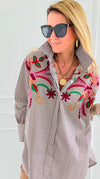 Striped Bloom Embroidery Italian Blouse-110 Long Sleeve Tops-TATTOO Z-Coastal Bloom Boutique, find the trendiest versions of the popular styles and looks Located in Indialantic, FL