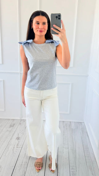 Striped Bow Shoulder Sleeveless Top