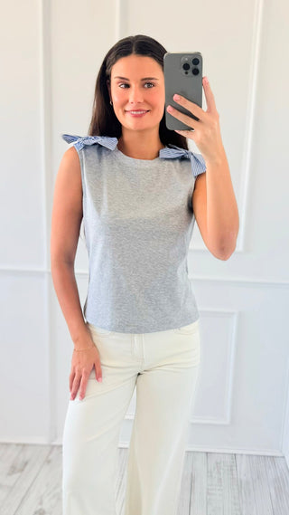 Striped Bow Shoulder Sleeveless Top
