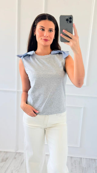 Striped Bow Shoulder Sleeveless Top