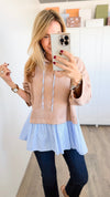 Striped Contrast Italian Hoodie- Beige-140 Sweaters-VANESSA-Coastal Bloom Boutique, find the trendiest versions of the popular styles and looks Located in Indialantic, FL