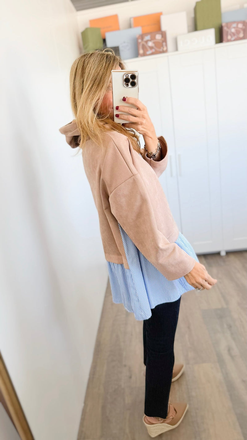 Striped Contrast Italian Hoodie- Beige-140 Sweaters-VANESSA-Coastal Bloom Boutique, find the trendiest versions of the popular styles and looks Located in Indialantic, FL