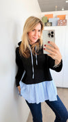 Striped Contrast Italian Hoodie- Black-140 Sweaters-VANESSA-Coastal Bloom Boutique, find the trendiest versions of the popular styles and looks Located in Indialantic, FL