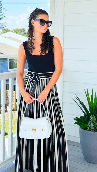 Striped Knit Dress - Black