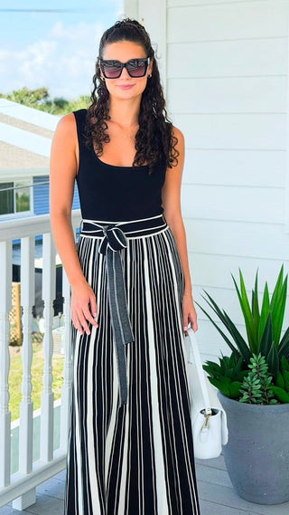 Striped Knit Dress - Black