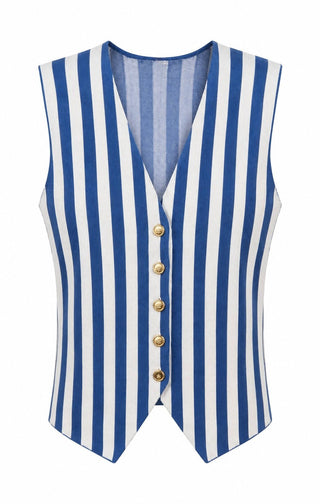 Striped Knit Vest - Dusty Blue