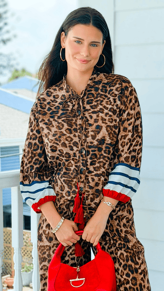 Striped & Leopard Italian Button Top