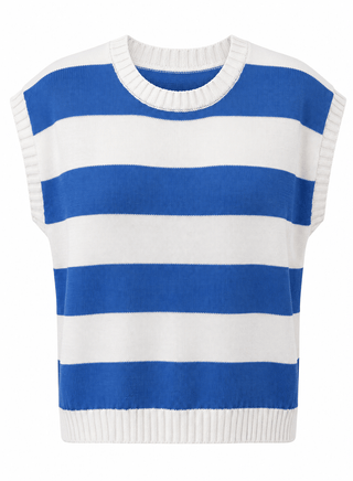 Striped Sleeveless Knit Top - White/French Blue