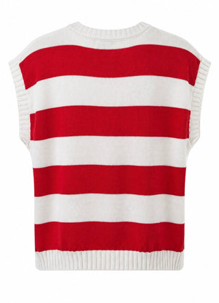 Striped Sleeveless Knit Top - White/Red