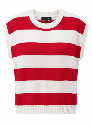 Striped Sleeveless Knit Top - White/Red