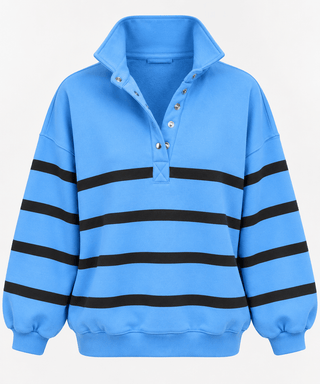 Striped Snap Sweater -  Blue/Black