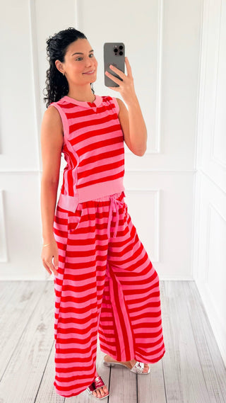 Striped Terry Knit Sleeveless Lounge Set