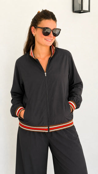 Striped Trim Zip Jacket