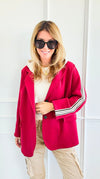 Stripes Of Power Italian Hooded Blazer- Burgundy-160 Jackets-ACQUA & LIMONE-Coastal Bloom Boutique, find the trendiest versions of the popular styles and looks Located in Indialantic, FL