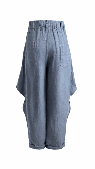 Structure Button Front Linen Italian Pant- Steel Blue