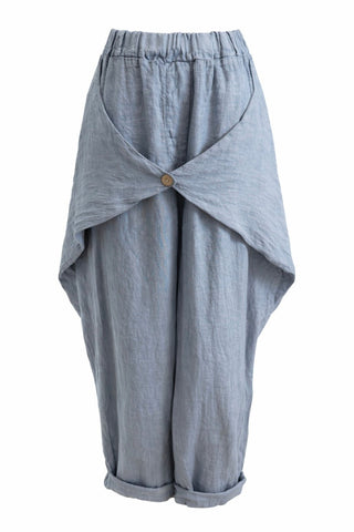 Structure Button Front Linen Italian Pant- Steel Blue
