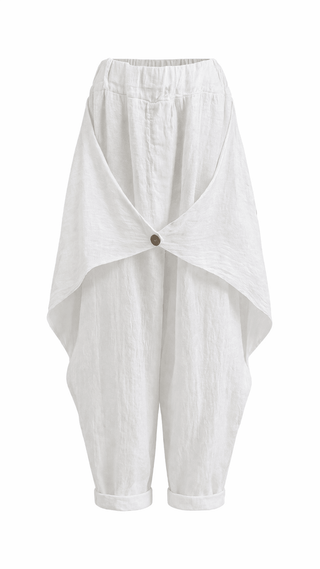 Structure Button Front Linen Italian Pant- White