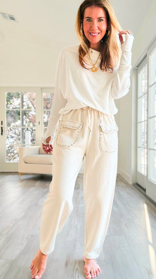 Studded Pocket Italian Jogger Pant -Beige