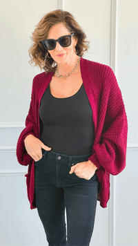 Sugar High Italian Cardigan- Burgundy-150 Cardigans/Layers-Italianissimo-Coastal Bloom Boutique, find the trendiest versions of the popular styles and looks Located in Indialantic, FL